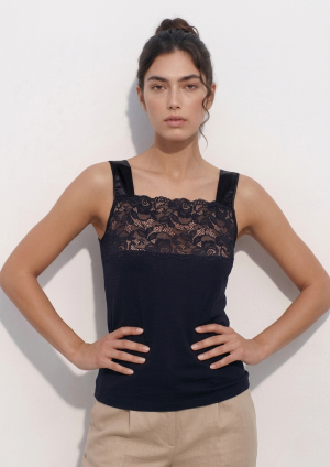 5200 canotta spalla larga in raso e inserto in pizzo