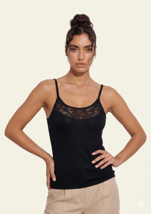 8100 canotta spallina stretta con inserto in pizzo tondo